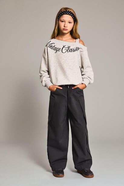 Baskılı Omzu Açık Sweatshirt Kız Çocuk