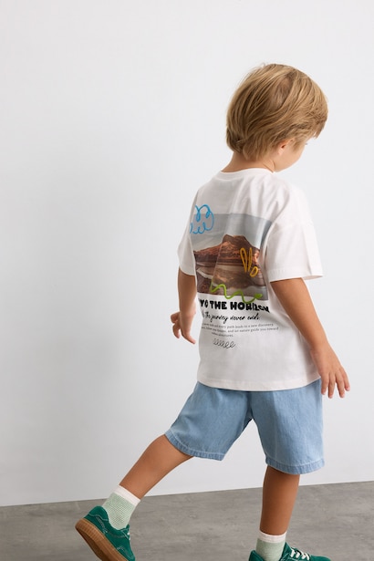 Baskılı Kısa Kollu Çıtlıtlı Tişört Erkek Bebek