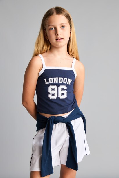 2'li Takım Baskılı Crop ve Şort Kız Çocuk