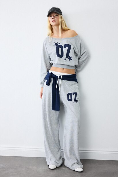 Oversize Thick Printed Crop Sweatshirt