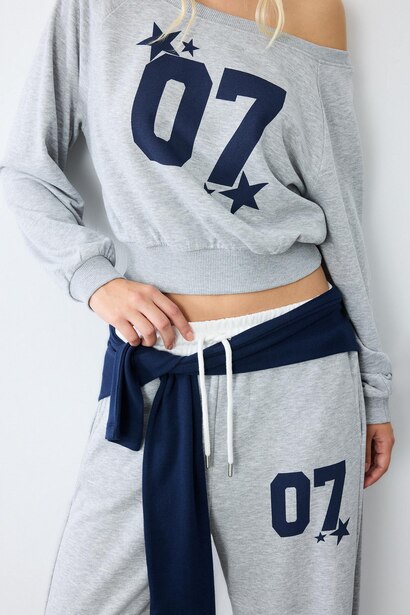 Oversize Thick Printed Crop Sweatshirt