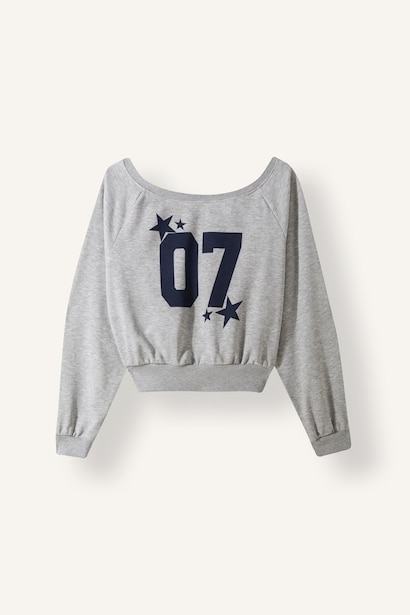 Oversize Baskılı Crop Sweatshirt