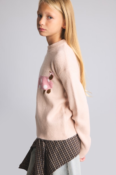Girl Regular Fit Animal Turtleneck Pullover