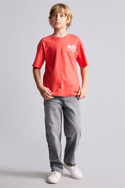 Overshirt Fit Göğüs Baskılı Çocuk Tişört