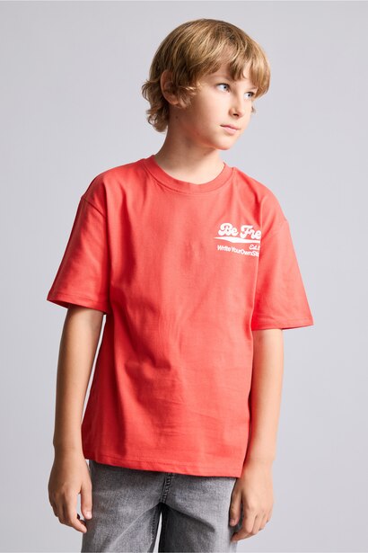 Overshirt Fit Göğüs Baskılı Çocuk Tişört