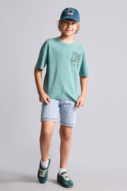 Overshirt Fit Yazılı Tişört Erkek Çocuk