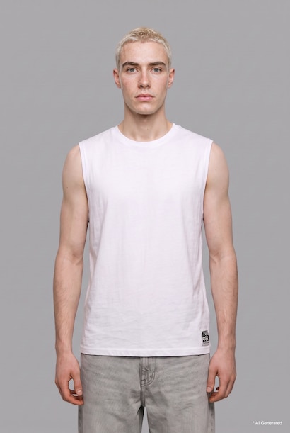 Boxy Fit 100% Cotton White Ribbed Crew Neck Tank Top