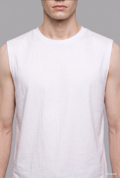 Boxy Fit 100% Cotton White Ribbed Crew Neck Tank Top
