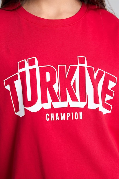 Baskılı Bisiklet Yaka Kız Çocuk Tişört
