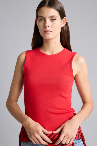Slim Fit Basic Ribana Crew Neck Sleeveless Tank Top