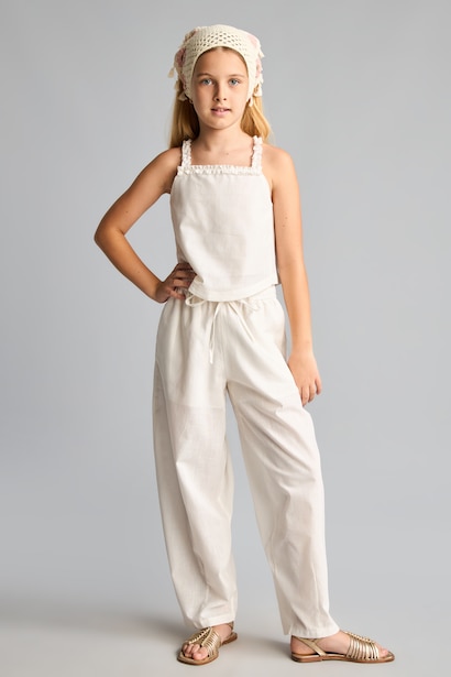 Geniş Paça Poplin Pantolon Kız Çocuk
