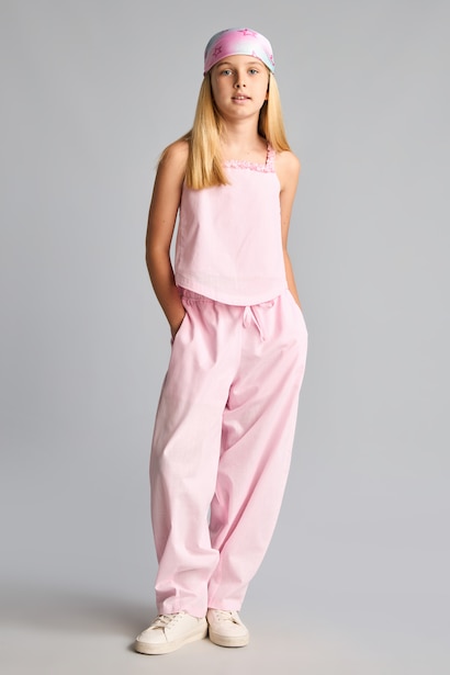 Geniş Paça Poplin Pantolon Kız Çocuk