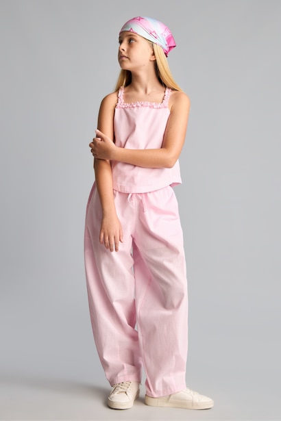 Geniş Paça Poplin Pantolon Kız Çocuk