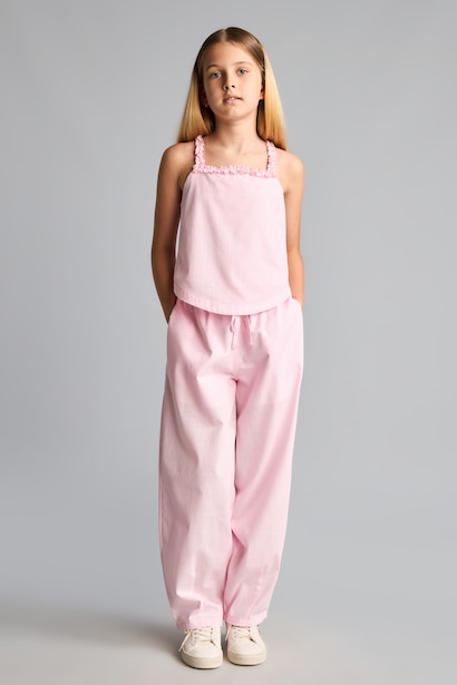 Geniş Paça Poplin Pantolon Kız Çocuk