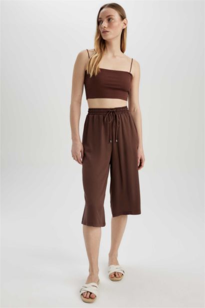 Relax Fit High Waist Lace Up Viscose Capri Trousers