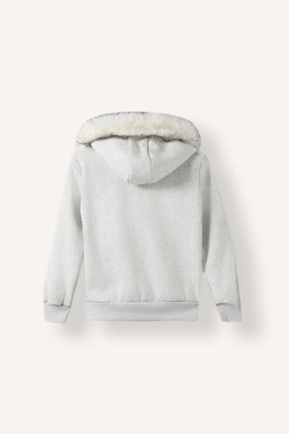 Kürklü Kapüşonlu Basic Hırka Sweatshirt Kız Çocuk