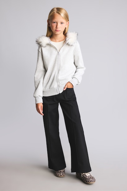 Kürklü Kapüşonlu Basic Hırka Sweatshirt Kız Çocuk