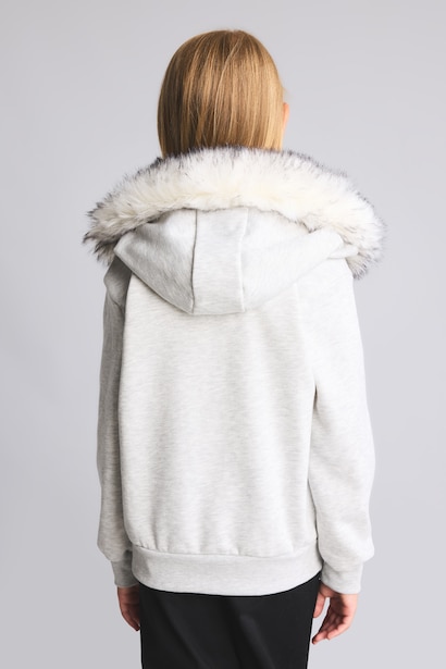 Kürklü Kapüşonlu Basic Hırka Sweatshirt Kız Çocuk