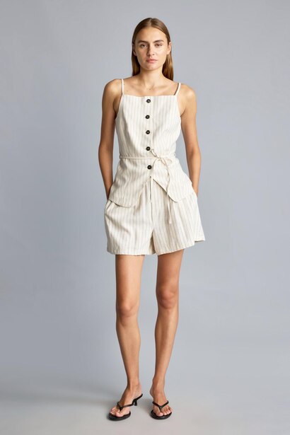 Elastic Waist Linen Blend Shorts