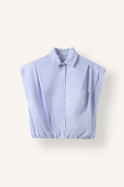 Çizgili Poplin Etek Ucu Lastikli Crop Gömlek