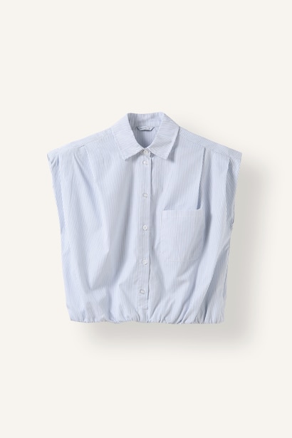 Çizgili Poplin Etek Ucu Lastikli Crop Gömlek