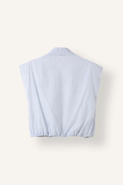 Çizgili Poplin Etek Ucu Lastikli Crop Gömlek