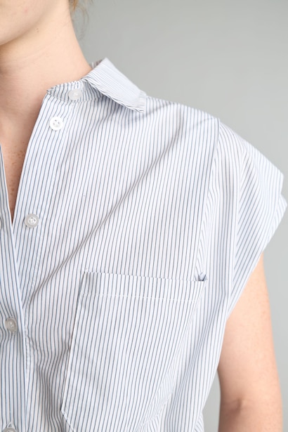 %100 Pamuk Çizgili Poplin Etek Ucu Lastikli Crop Gömlek