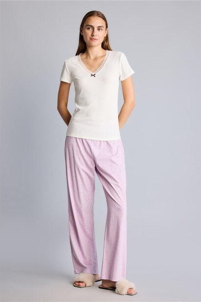 V Yaka Kısa Kol Ribana Pijama Takımı