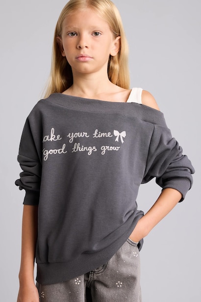 Regular Fit Slogan Off Shoulder Sweatshirt