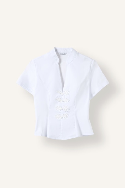 Aplikeli Kısa Kollu Poplin Bluz