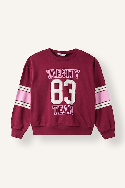 Şeritli Baskılı Sweatshirt Kız Çocuk