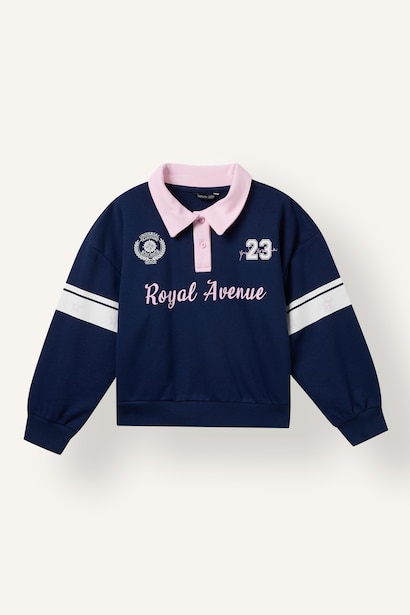 Regular Fit Slogan Polo Collar Sweatshirt