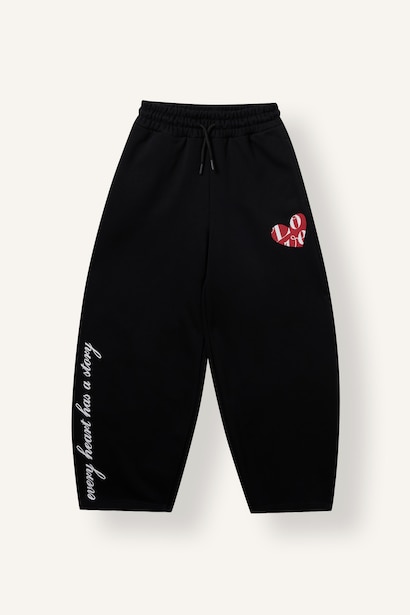 Woman Balloon Fit Slogan Elastic Band Trousers
