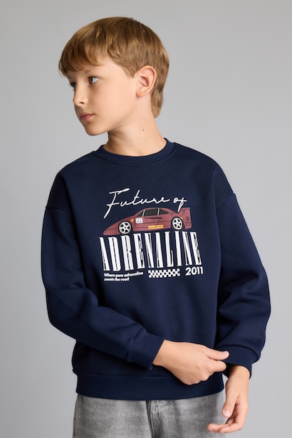 Regular Fıt Baskılı Kalın Sweatshirt Erkek Çocuk