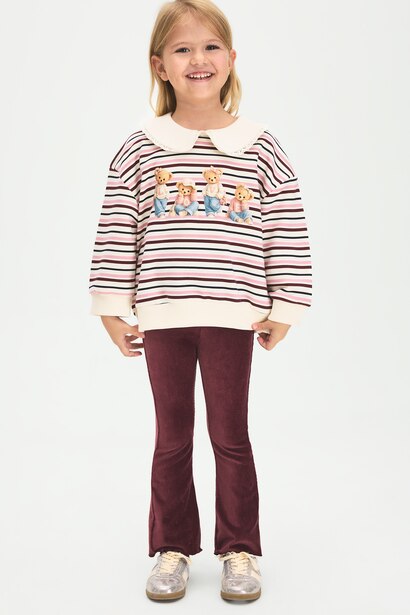 Baby Girl Teddy Bear Print Striped Sweatshirt
