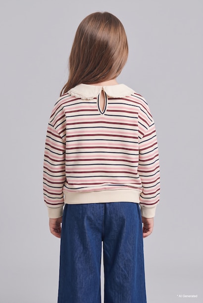 Çizgili Ayıcık Baskılı Bebe Yaka Sweatshirt