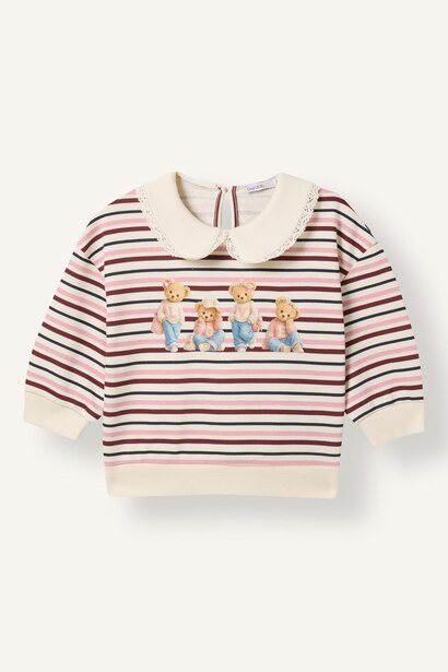 Baby Girl Teddy Bear Print Striped Sweatshirt