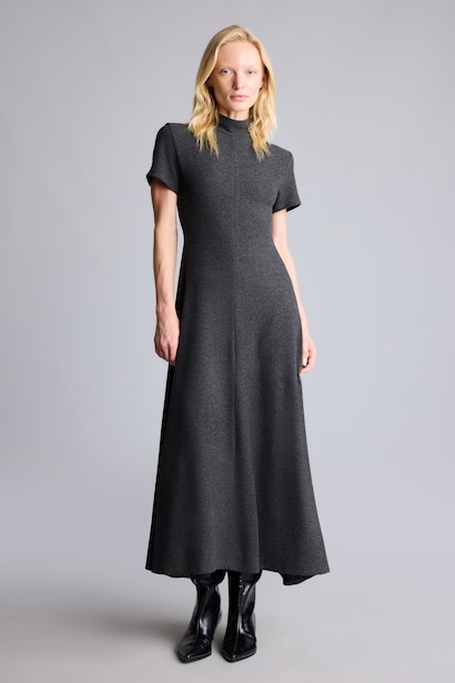 A-Line Boat Neck Short Sleeve Midi Dress