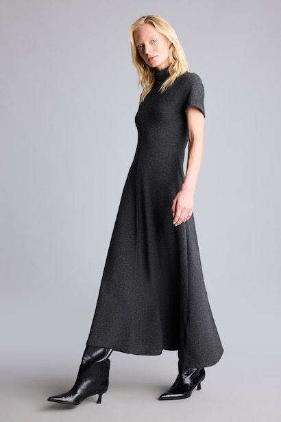 A-Line Boat Neck Short Sleeve Midi Dress