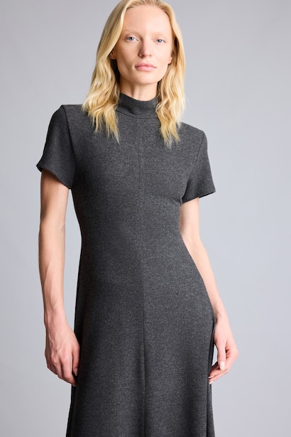 A-Line Boat Neck Short Sleeve Midi Dress