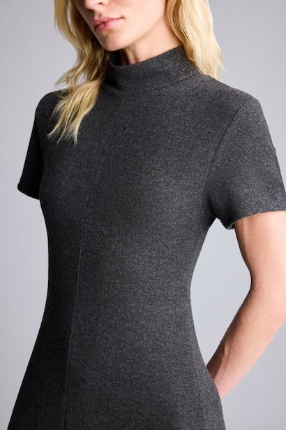 A-Line Boat Neck Short Sleeve Midi Dress
