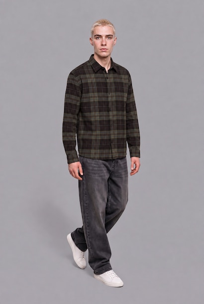 Boxy Fit Flanel Long Sleeve Shirt