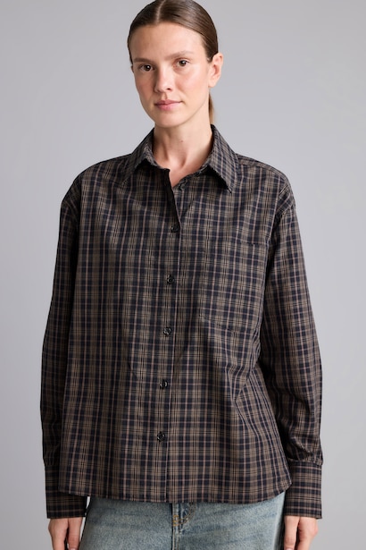 Oversize Uzun Kollu Kareli Poplin Gömlek