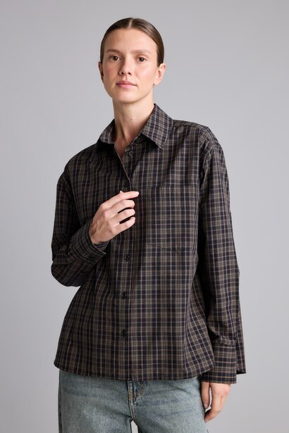 Oversize Uzun Kollu Kareli Poplin Gömlek