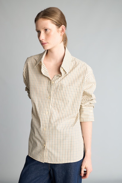 Oversize Fit Shirt Collar Poplin Plaid Long Sleeve Shirt