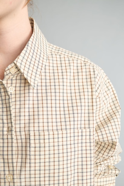 Oversize Fit Shirt Collar Poplin Plaid Long Sleeve Shirt