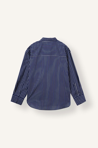 Oversize Kravat Yaka Çizgili Poplin Gömlek