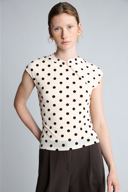 Slim Fit Polka Dot Tulle High Neck T-Shirt
