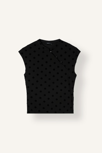 Slim Fit Puantiyeli Tül Tişört