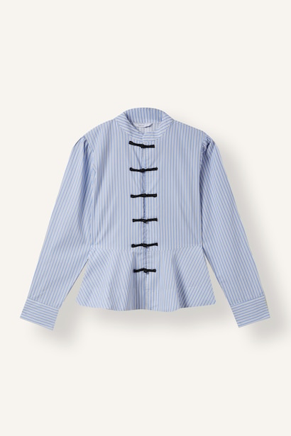 Fitted Çizgili Peplum Poplin Gömlek